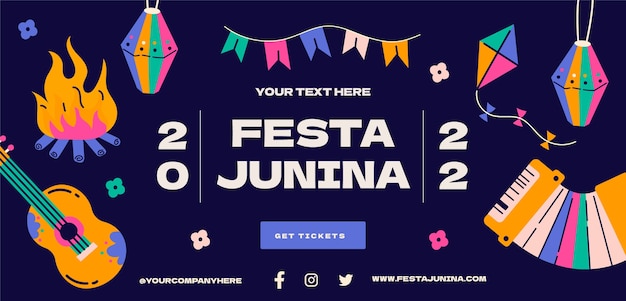 Flat festas juninas horizontal banner template