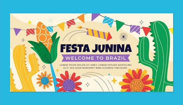 Бесплатное векторное изображение Плоский шаблон горизонтального баннера festas juninas