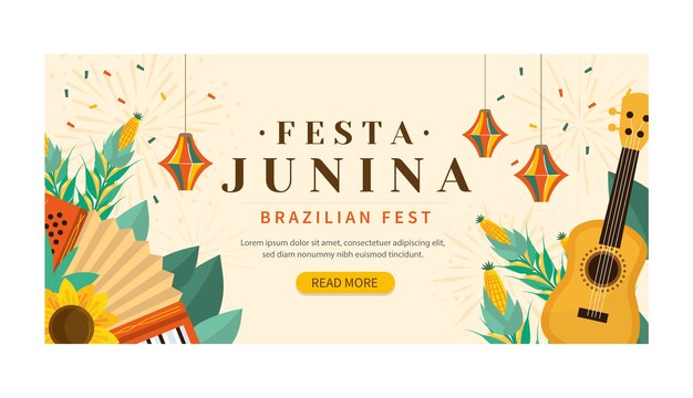 Flat festas juninas horizontal banner template