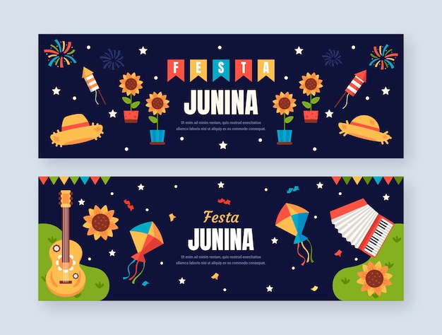 flat festas juninas horizontal banners collection