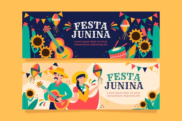 Free vector flat festas juninas horizontal banners collection