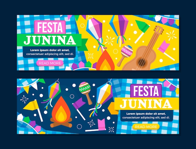 Vettore gratuito set di banner orizzontali piatti festas juninas