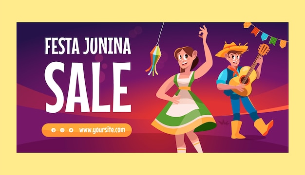 Vettore gratuito modello di banner di vendita orizzontale piatto festas juninas