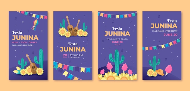 Бесплатное векторное изображение flat festas juninas instagram истории