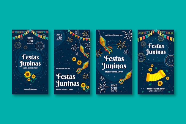 Бесплатное векторное изображение flat festas juninas instagram истории