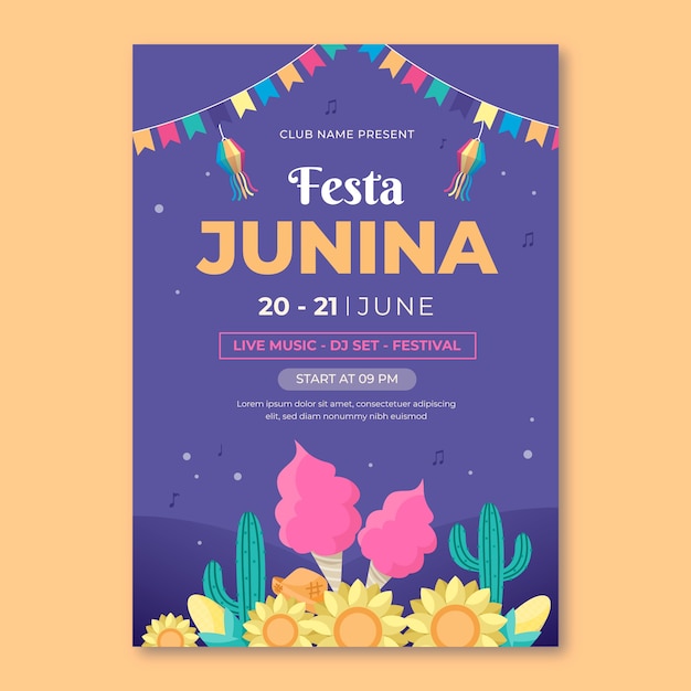 Free vector flat festas juninas invitation card