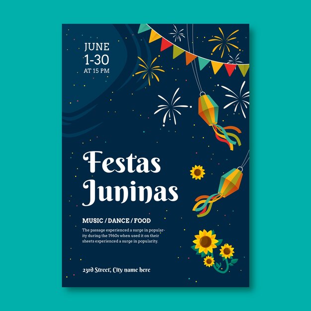 Плоский пригласительный билет festas juninas