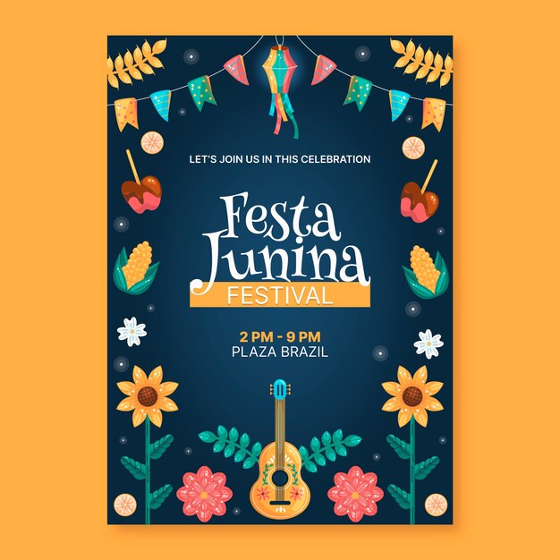 Flat festas juninas invitation template