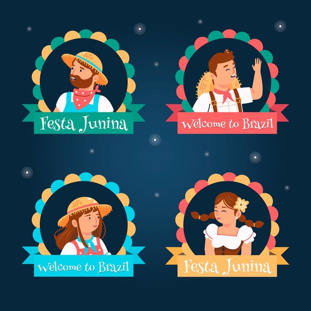 Flat festas juninas labels collection