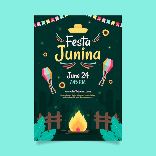 Бесплатное векторное изображение Плоский плакат или флаер festas juninas