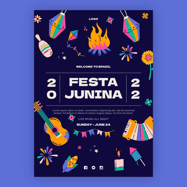 플랫 축제 juninas 포스터 템플릿