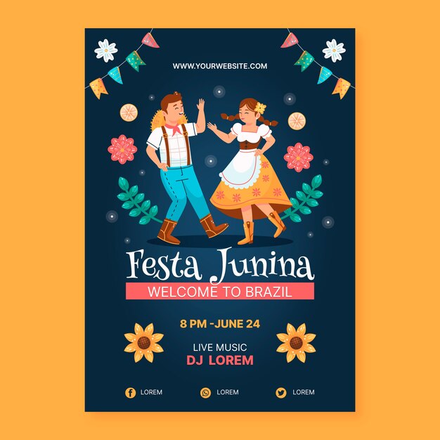 Flat festas juninas poster template