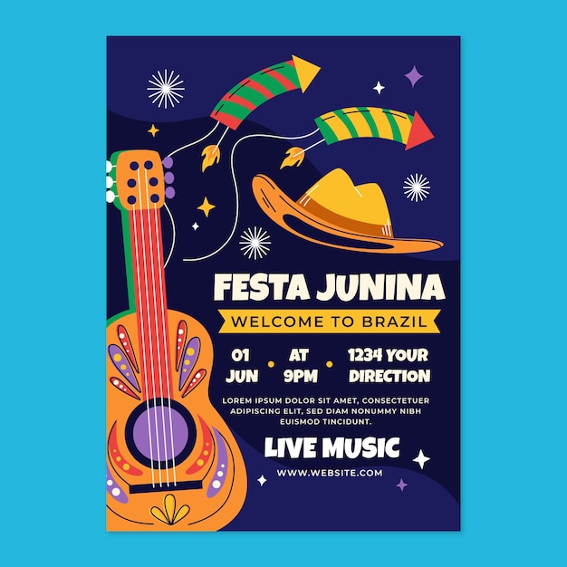 Плоский шаблон плаката festas juninas