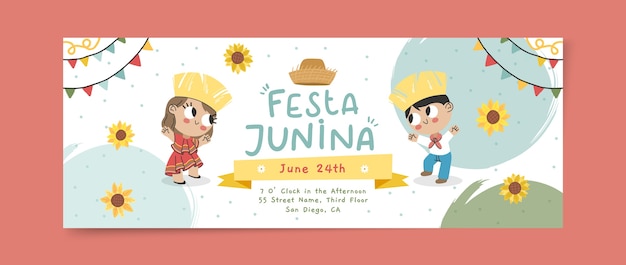 Flat festas juninas social media cover template