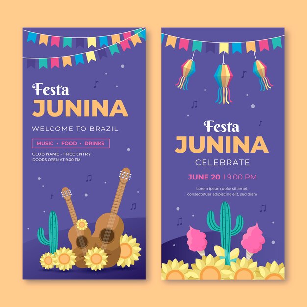 Плоский шаблон вертикального баннера festas juninas