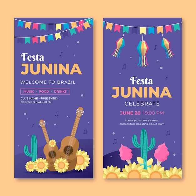 Flat festas juninas vertical banner template