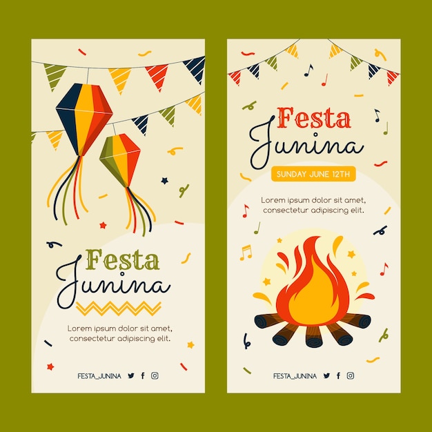 Flat festas juninas vertical banner template