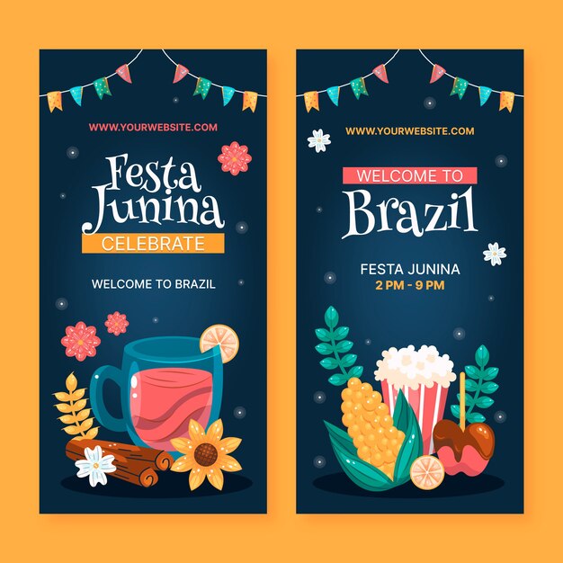 flat festas juninas vertical banners pack
