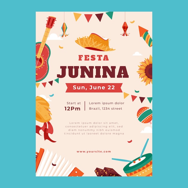 Free vector flat festas juninas vertical flyer template