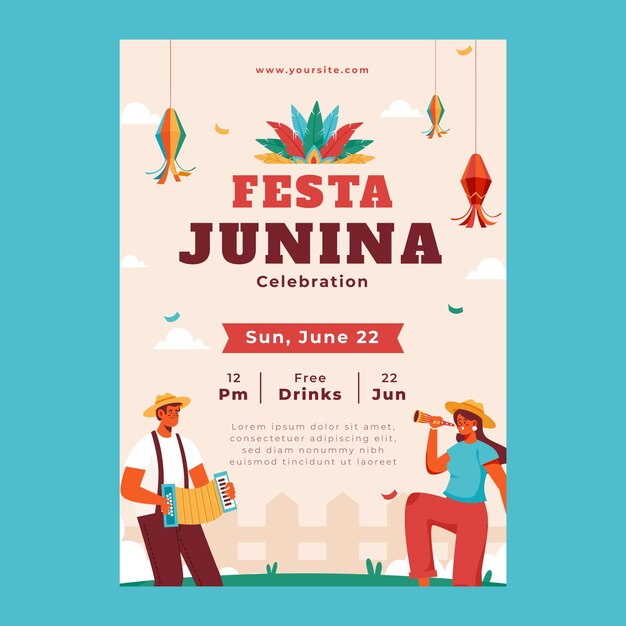 Flat festas juninas vertical flyer template