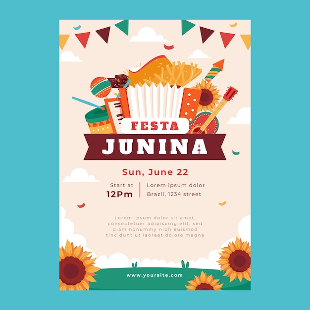 Плоский шаблон вертикального флаера festas juninas