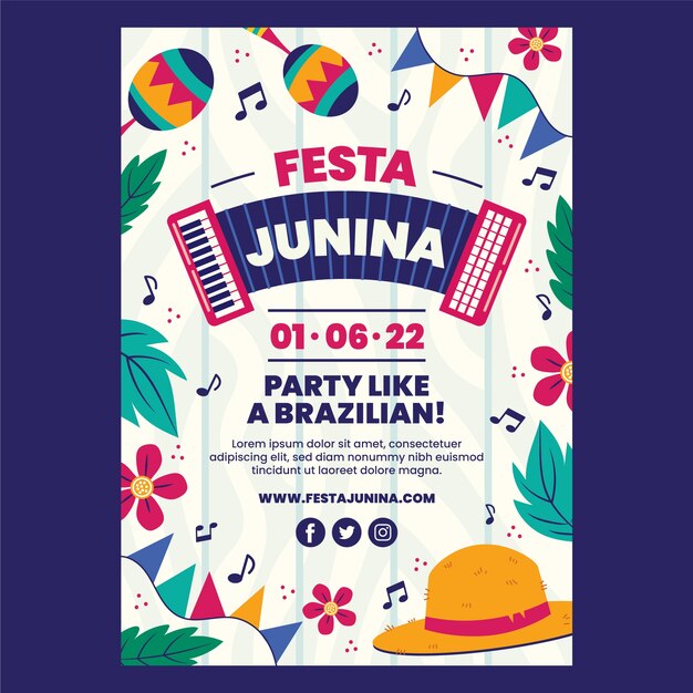 Flat festas juninas vertical poster template