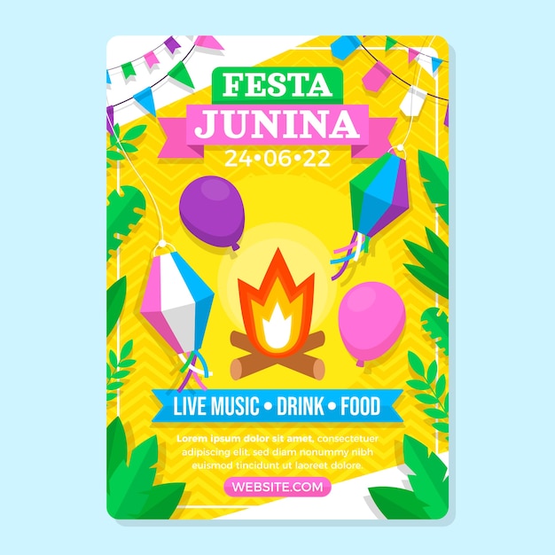 Flat festas juninas vertical poster template