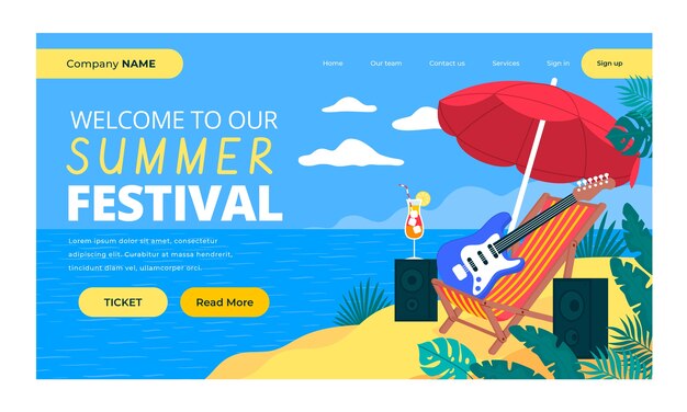 Flat festival landing page template for summer season