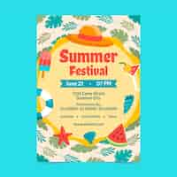 Free vector flat festival poster template for summer season