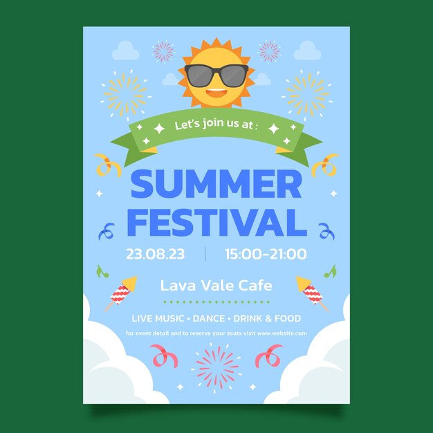 Плоский шаблон плаката фестиваля для летнего времени