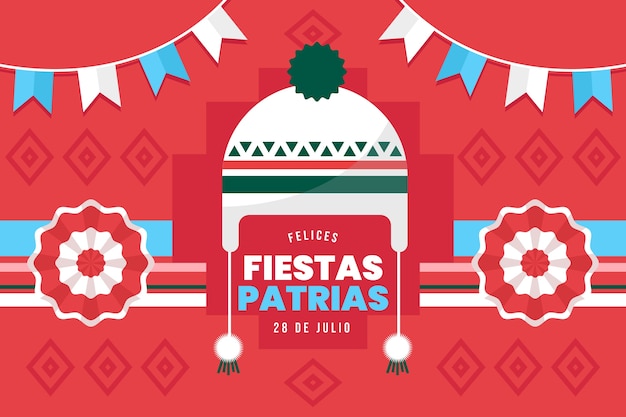 Free vector flat fiestas patrias background with hat and rosettes