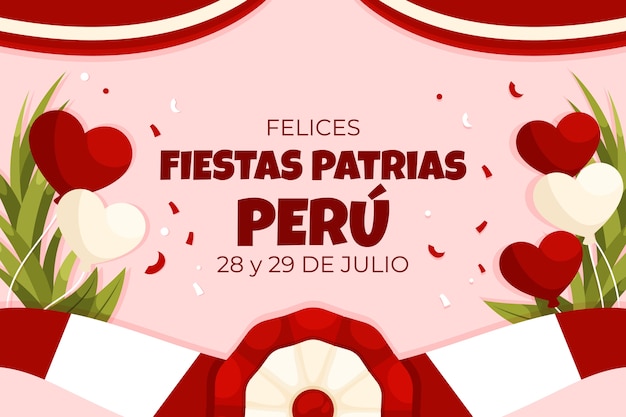 Free vector flat fiestas patrias background with heart-shaped balloons