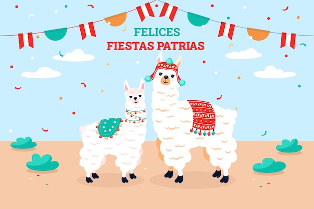 Free vector flat fiestas patrias background with llamas