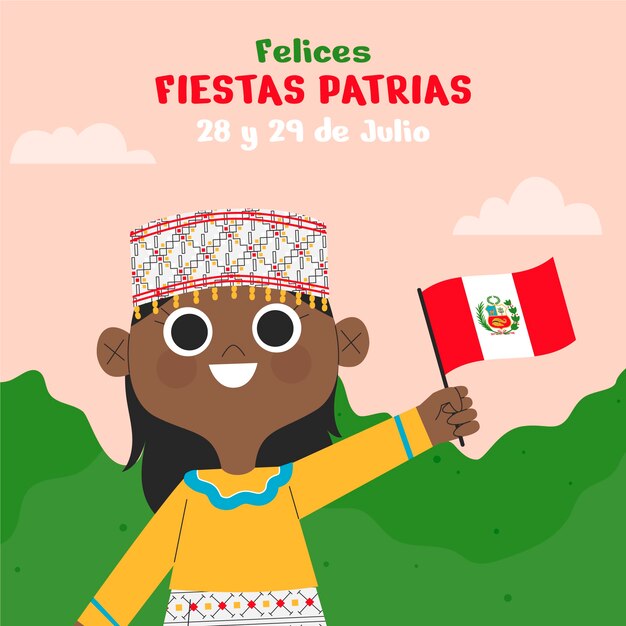 Flat fiestas patrias background with person holding flag