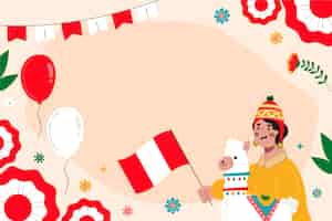 Free vector flat fiestas patrias background with person and llama