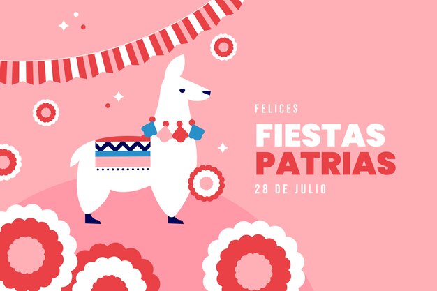 Flat fiestas patrias background with rosettes and llama