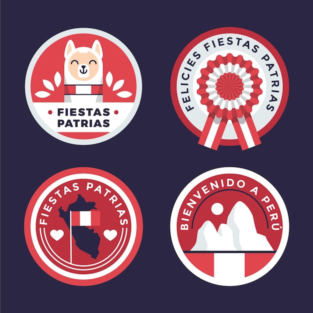 Vettore gratuito collezione di badge flat fiestas patrias de peru