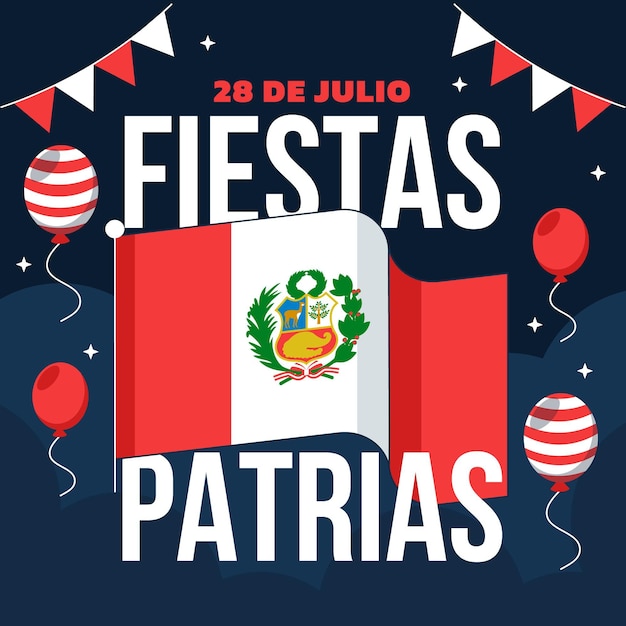 Flat fiestas patrias de peru illustration