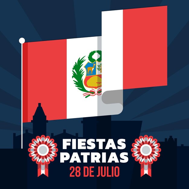 Flat fiestas patrias de peru illustration