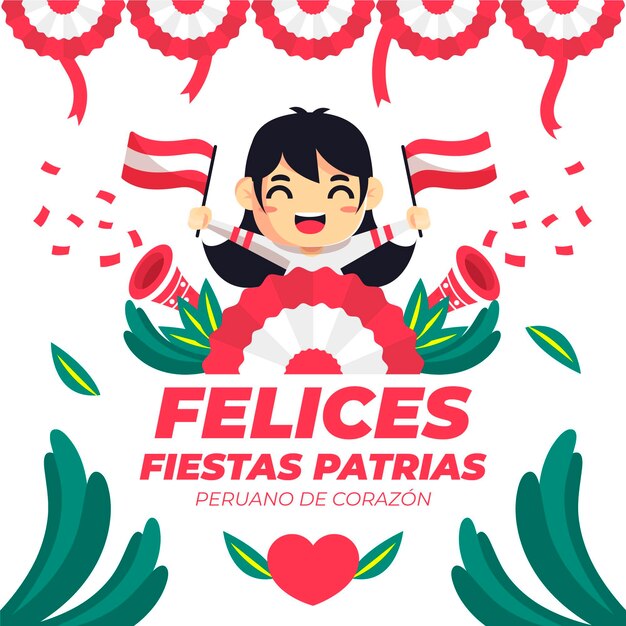 Flat fiestas patrias de peru illustration