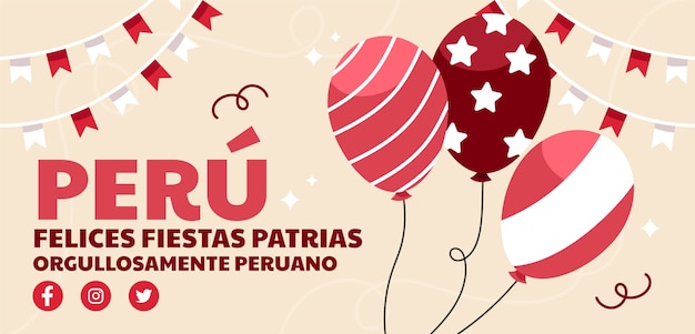 Шаблон горизонтального баннера flat fiestas patrias с воздушными шарами