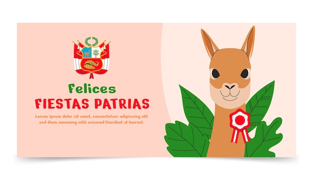 Flat fiestas patrias horizontal banner template with llama