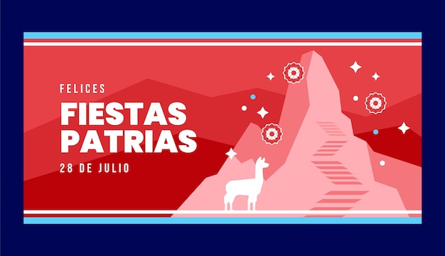 Free vector flat fiestas patrias horizontal banner template with mountain and llama