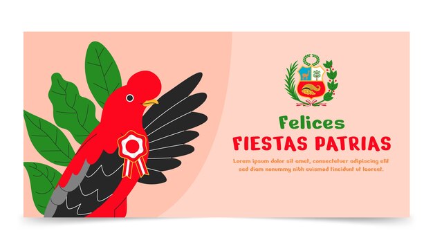 Flat fiestas patrias horizontal banner template with parrot