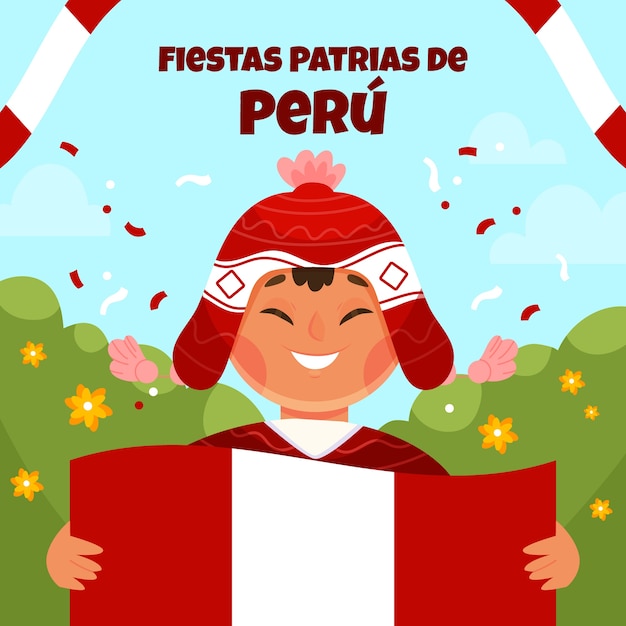 Free vector flat fiestas patrias illustration with child holding flag