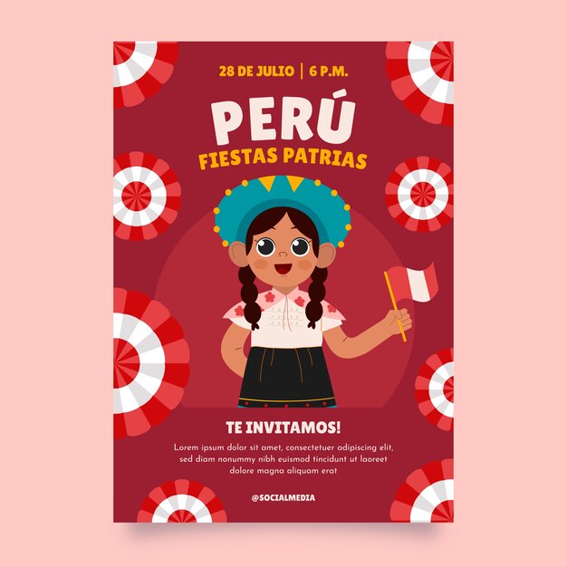 flat fiestas patrias peru invitation template