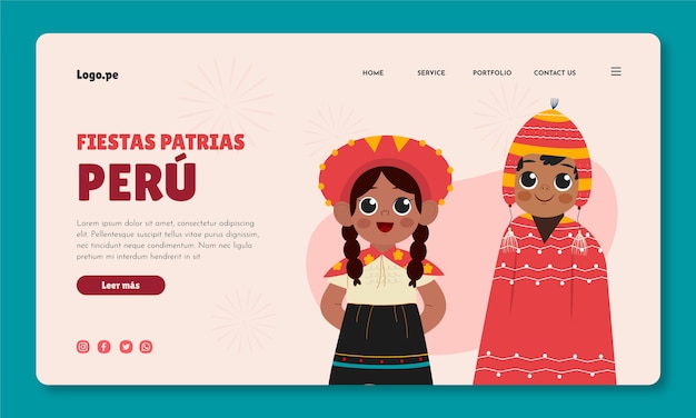 Flat fiestas patrias peru landing page template