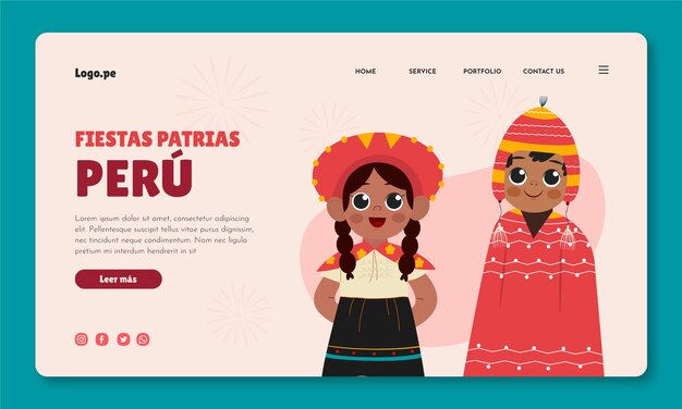 평평한 축제 patrias 페루 방문 페이지 템플릿