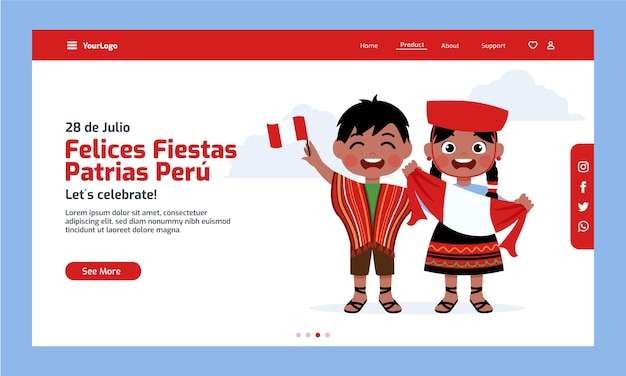 Free vector flat fiestas patrias peru landing page template