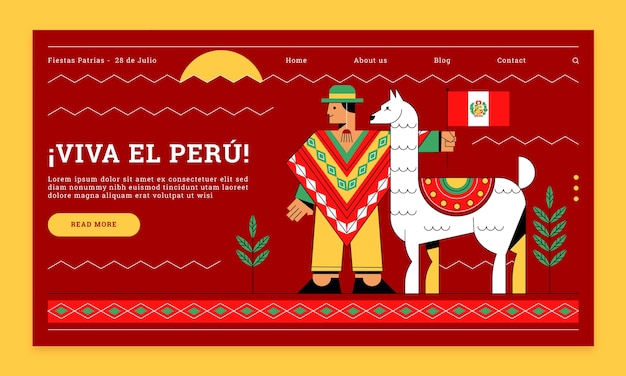 Flat fiestas patrias peru landing page template